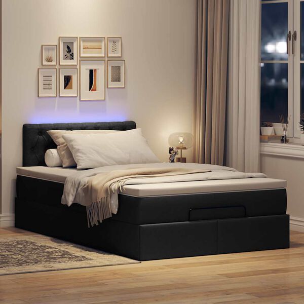 vidaXL Lit ottoman avec matelas et LED noir 120x190 cm tissu