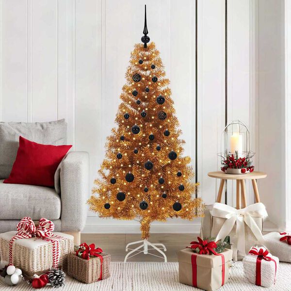 vidaXL Sapin de Noël avec 150 LED avec support Doré 150 cm PET