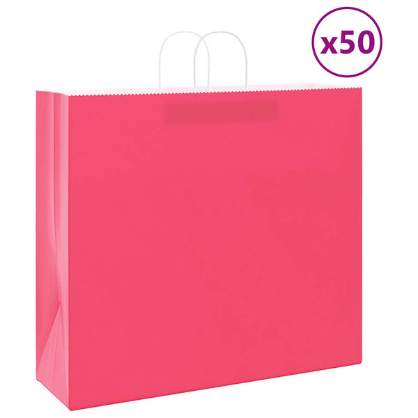 vidaXL Sacs en papier 50 pcs avec poign&eacute;es rose 54x15x49 cm