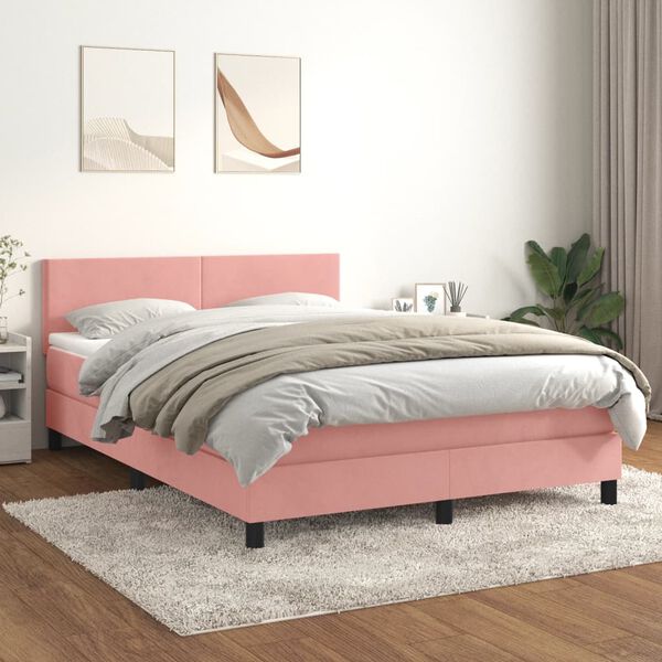 vidaXL Sommier &agrave; lattes de lit avec matelas Rose 140x200 cm Velours