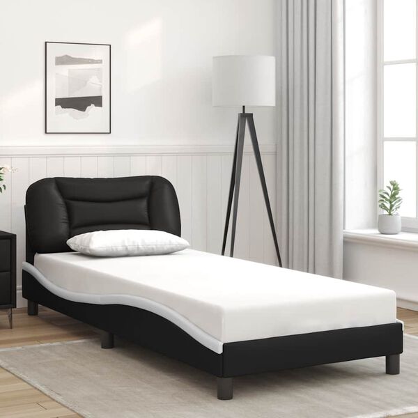 vidaXL Cadre de lit sans matelas Hvar noir et blanc 90x200 cm similicuir