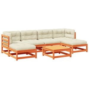 vidaXL Salon de jardin 7 pcs avec coussins cire marron bois pin massif