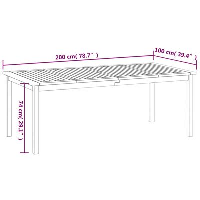 vidaXL Table de jardin 200x100x74 cm Bois d'acacia solide