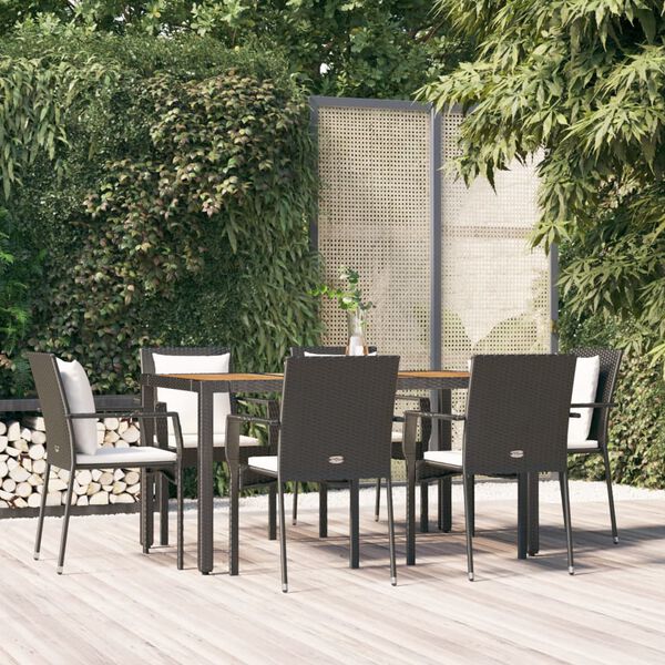 vidaXL Ensemble &agrave; manger de jardin coussins 7pcs Noir R&eacute;sine tress&eacute;e