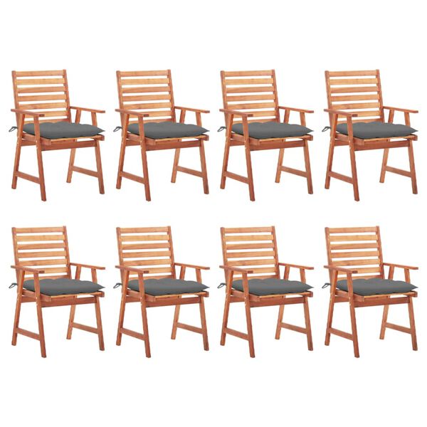 vidaXL Chaises &agrave; manger d'ext&eacute;rieur lot de 8 et coussins Acacia massif