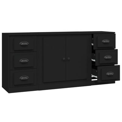 vidaXL Buffets 3 pcs noir bois d'ingénierie