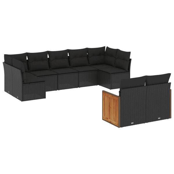 vidaXL Salon de jardin 9 pcs avec coussins noir r&eacute;sine tress&eacute;e
