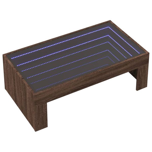 vidaXL Table basse avec LED infini ch&ecirc;ne marron 90x50x30 cm