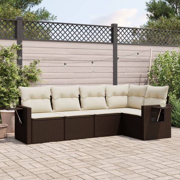 vidaXL Salon de jardin avec coussins 5 pcs marron r&eacute;sine tress&eacute;e
