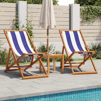 vidaXL Chaise de plage pliable bleu et blanc bois d'eucalyptus/tissu