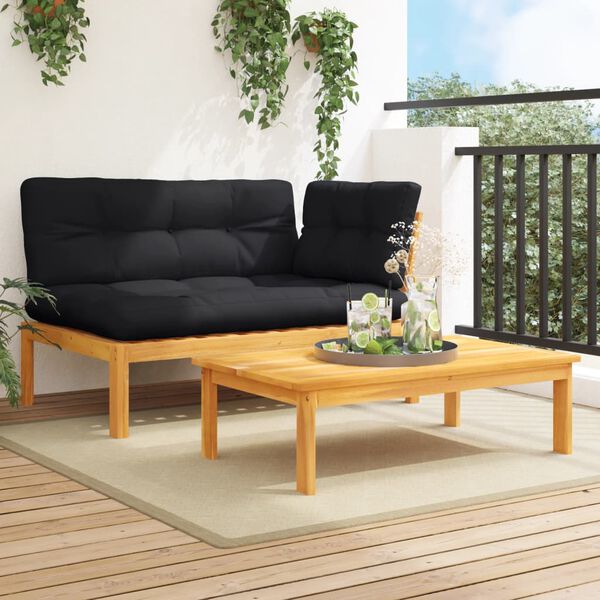 vidaXL Salon palette de jardin avec coussins 2pcs bois d'acacia massif