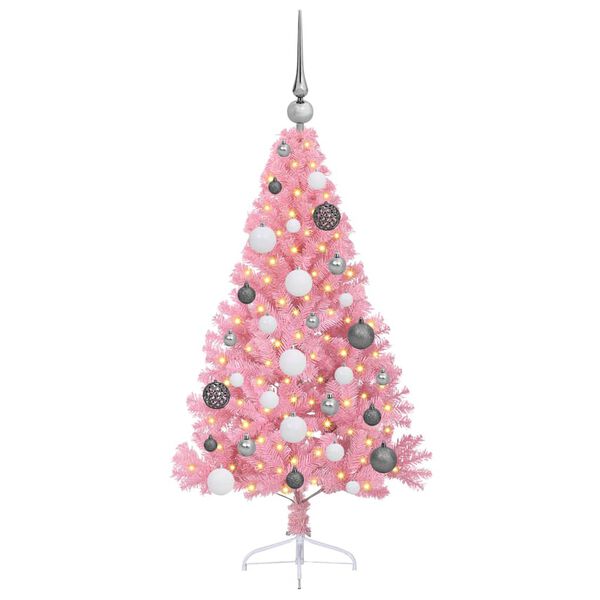 vidaXL Sapin de No&euml;l artificiel pr&eacute;-&eacute;clair&eacute; Rose 120 cm PVC