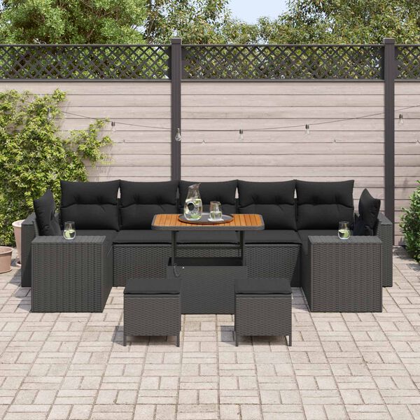 vidaXL Ensemble de canap&eacute; de jardin avec coussin 10 pcs Noir