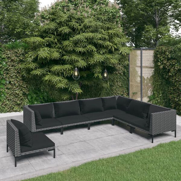 vidaXL Salon de jardin 7 pcs avec coussins R&eacute;sine tress&eacute;e Gris fonc&eacute;