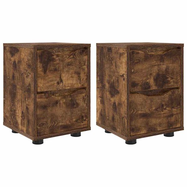 vidaXL Tables de chevet avec tiroir 2 pcs Ch&ecirc;ne fum&eacute; 30,5 x 30 x 43 cm