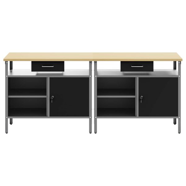 vidaXL Ensemble d'établi avec tiroir 2 pcs Noir 200 x 55 x 85 cm Acier