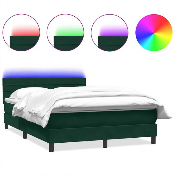 vidaXL Sommier &agrave; lattes de lit et matelas et LED vert fonc&eacute; 140x210cm velours