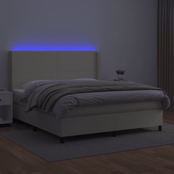 vidaXL Sommier &agrave; lattes de lit matelas LED Cr&egrave;me 180x200 cm Similicuir