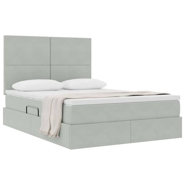 vidaXL Lit avec rangement et matelas Gris clair 140 x 190 cm Velours