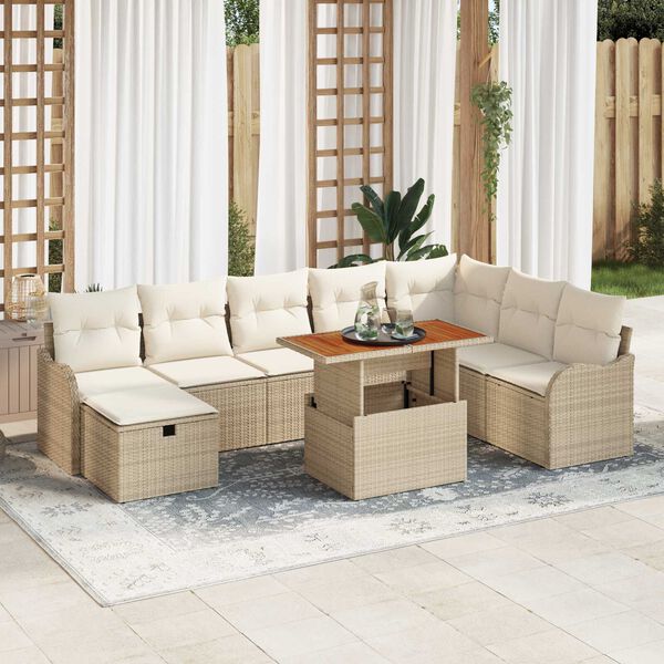 vidaXL Ensemble de canap&eacute; de jardin 9 pcs Beige polyrotin