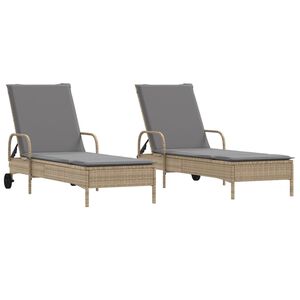 vidaXL Chaises longues avec coussins lot de 2 beige r&eacute;sine tress&eacute;e