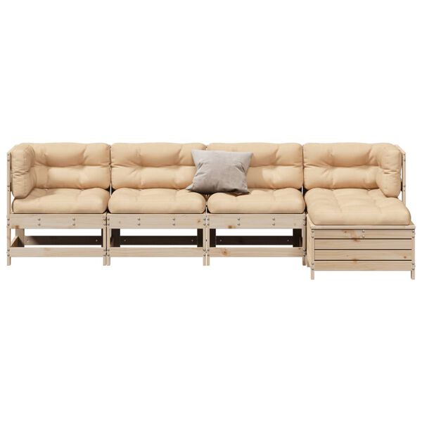 vidaXL Salon de jardin 5 pcs avec coussins Bois de pin massif