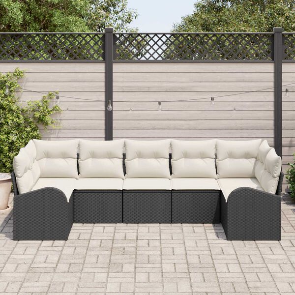 vidaXL Ensemble de canapé de jardin 7 pcs Noir et Blanc polyrotin