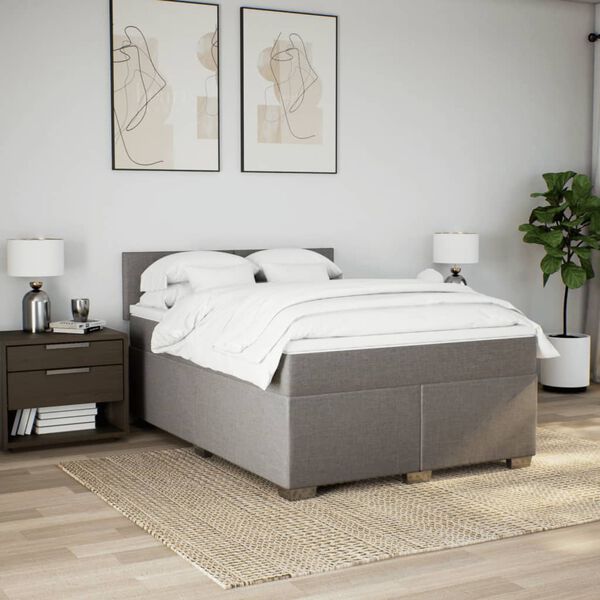 vidaXL Sommier &agrave; lattes de lit avec matelas Taupe 140x190 cm Tissu