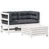 vidaXL Salon de jardin 3 pcs avec coussins blanc bois de pin massif