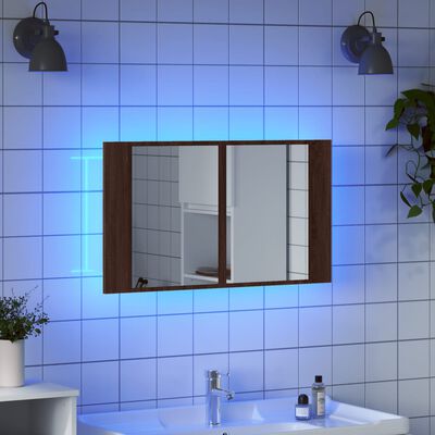 vidaXL Armoire à miroir à LED de bain chêne marron 80x12x45 cm