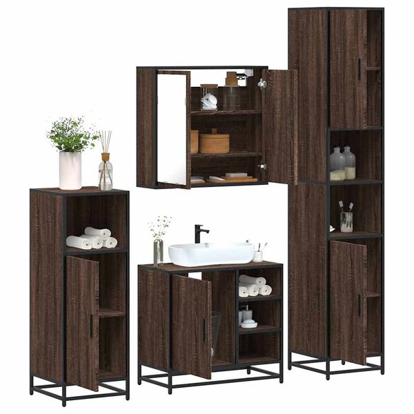 vidaXL Ensemble de meubles de salle de bain 4 pcs ch&ecirc;ne marron