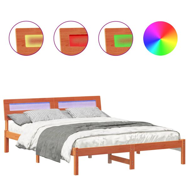 vidaXL Cadre de lit avec t&ecirc;te de lit Brun cire 160 x 200 cm Pin massif