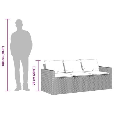 vidaXL Canapé de jardin avec coussins 3 places brun résine tressée