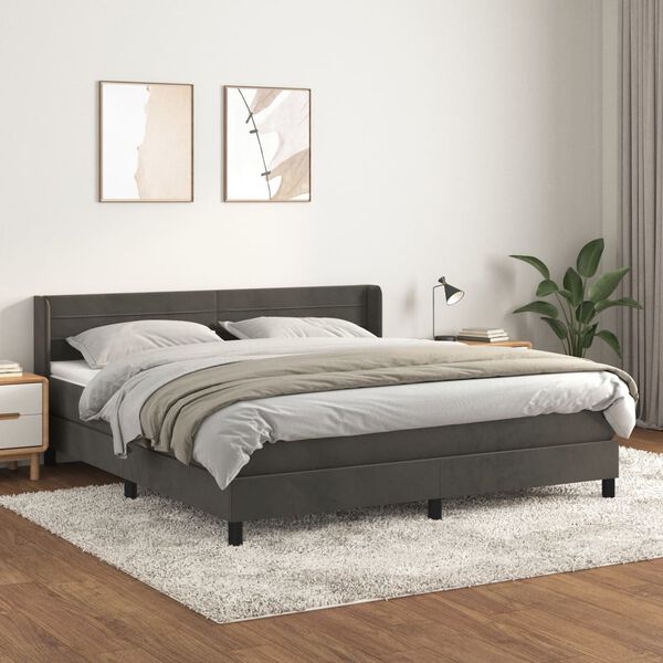 vidaXL Sommier &agrave; lattes de lit et matelas Gris fonc&eacute; 160x200cm Velours