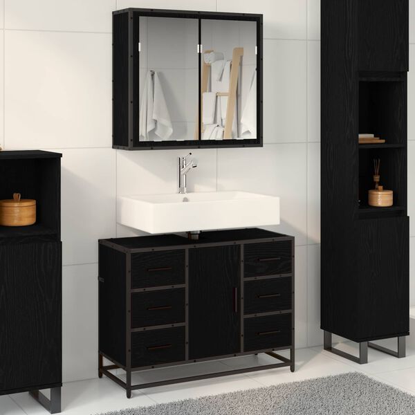 vidaXL Ensemble de mobilier de salle de bain 2 pcs Ch&ecirc;ne noir