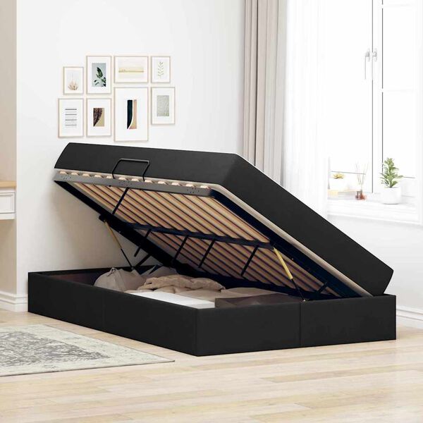 vidaXL Lit avec rangement et matelas Noir 120 x 200 cm Polyester