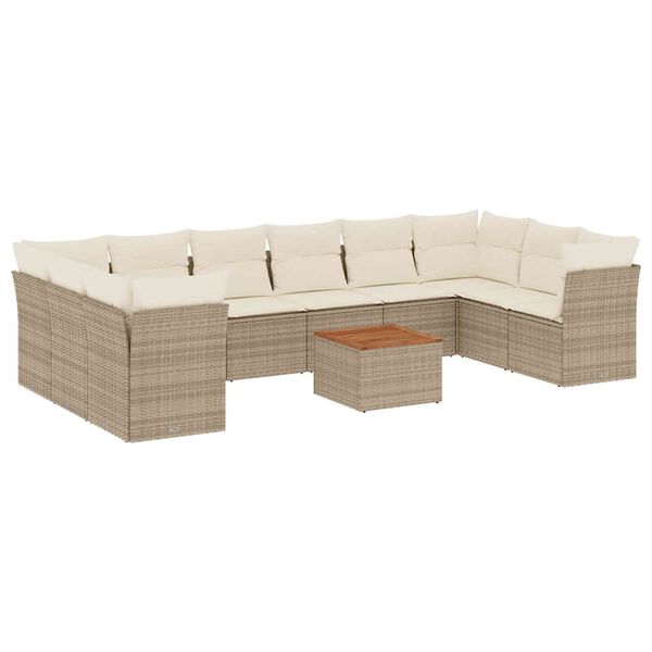vidaXL Salon de jardin 11 pcs avec coussins beige r&eacute;sine tress&eacute;e
