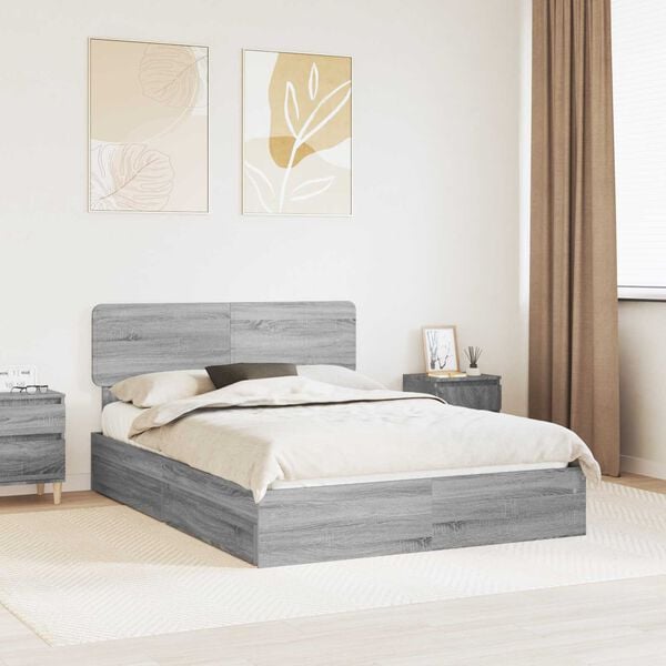 vidaXL Lit de Rangement Gris Sonoma 160 x 200 cm Bois d'ing&eacute;nierie