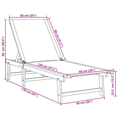 vidaXL Chaise longue crème bois d'acacia solide et textilène