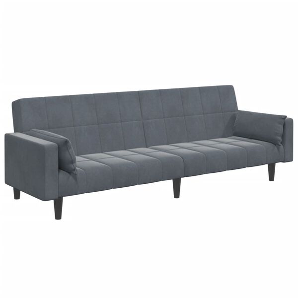vidaXL Canap&eacute;-lit &agrave; 2 places avec repose-pied gris fonc&eacute; velours