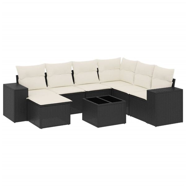 vidaXL Salon de jardin 8 pcs avec coussins noir r&eacute;sine tress&eacute;e