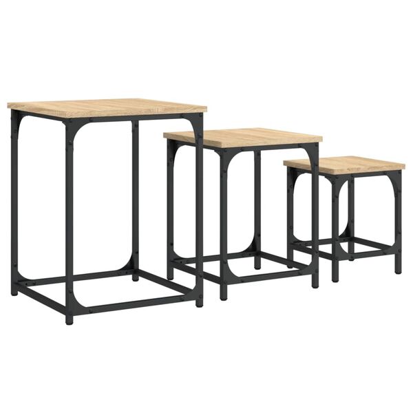 vidaXL Tables basses gigognes 3 pcs ch&ecirc;ne sonoma bois d'ing&eacute;nierie