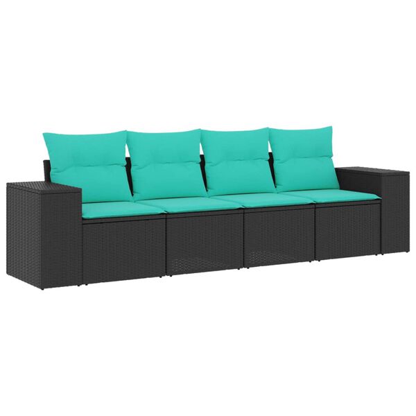 vidaXL Salon de jardin 4 pcs avec coussins noir r&eacute;sine tress&eacute;e