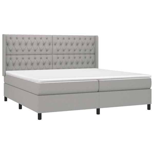 vidaXL Sommier &agrave; lattes de lit matelas LED Gris clair 200x200 cm Tissu