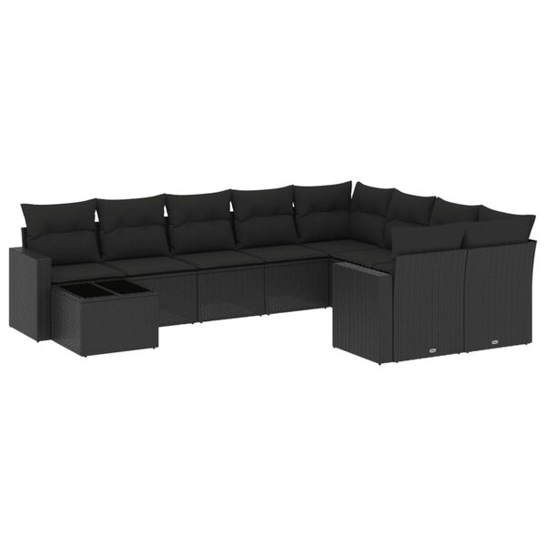 vidaXL Salon de jardin 10 pcs avec coussins noir r&eacute;sine tress&eacute;e