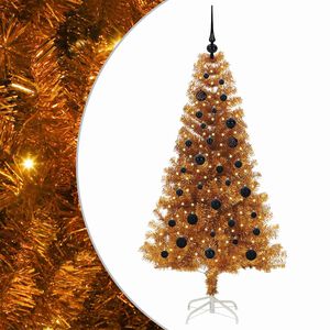 vidaXL Sapin de No&euml;l avec 150 LED avec support Dor&eacute; 150 cm PET