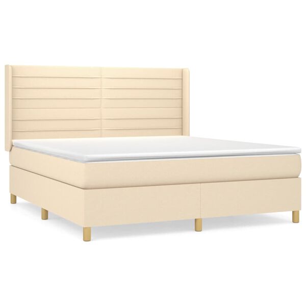 vidaXL Sommier &agrave; lattes de lit avec matelas Cr&egrave;me 160x200 cm Tissu