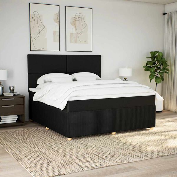 vidaXL Sommier &agrave; lattes de lit avec matelas Noir 180x200 cm Tissu