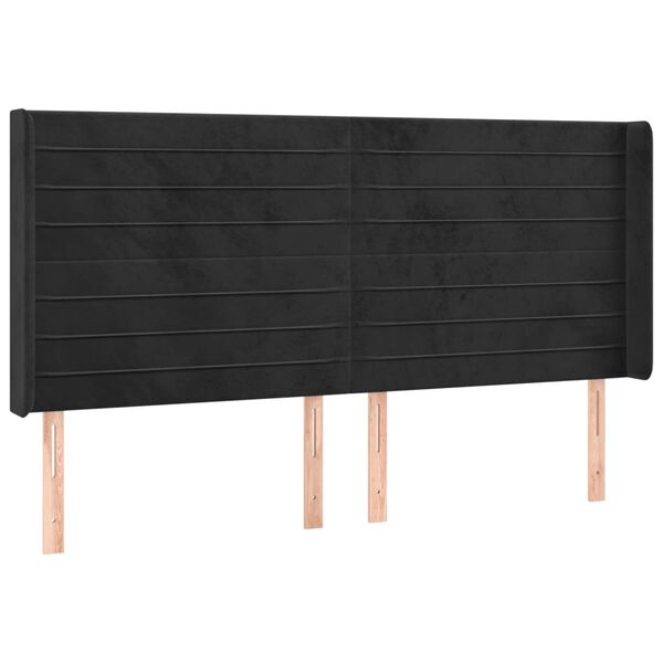 vidaXL T&ecirc;te de lit avec oreilles Noir 203x16x118/128 cm Velours