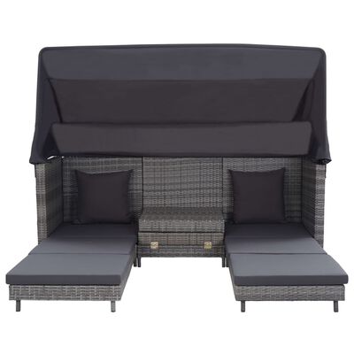 vidaXL Canapé-lit extensible 3 places avec toit Résine tressée Gris